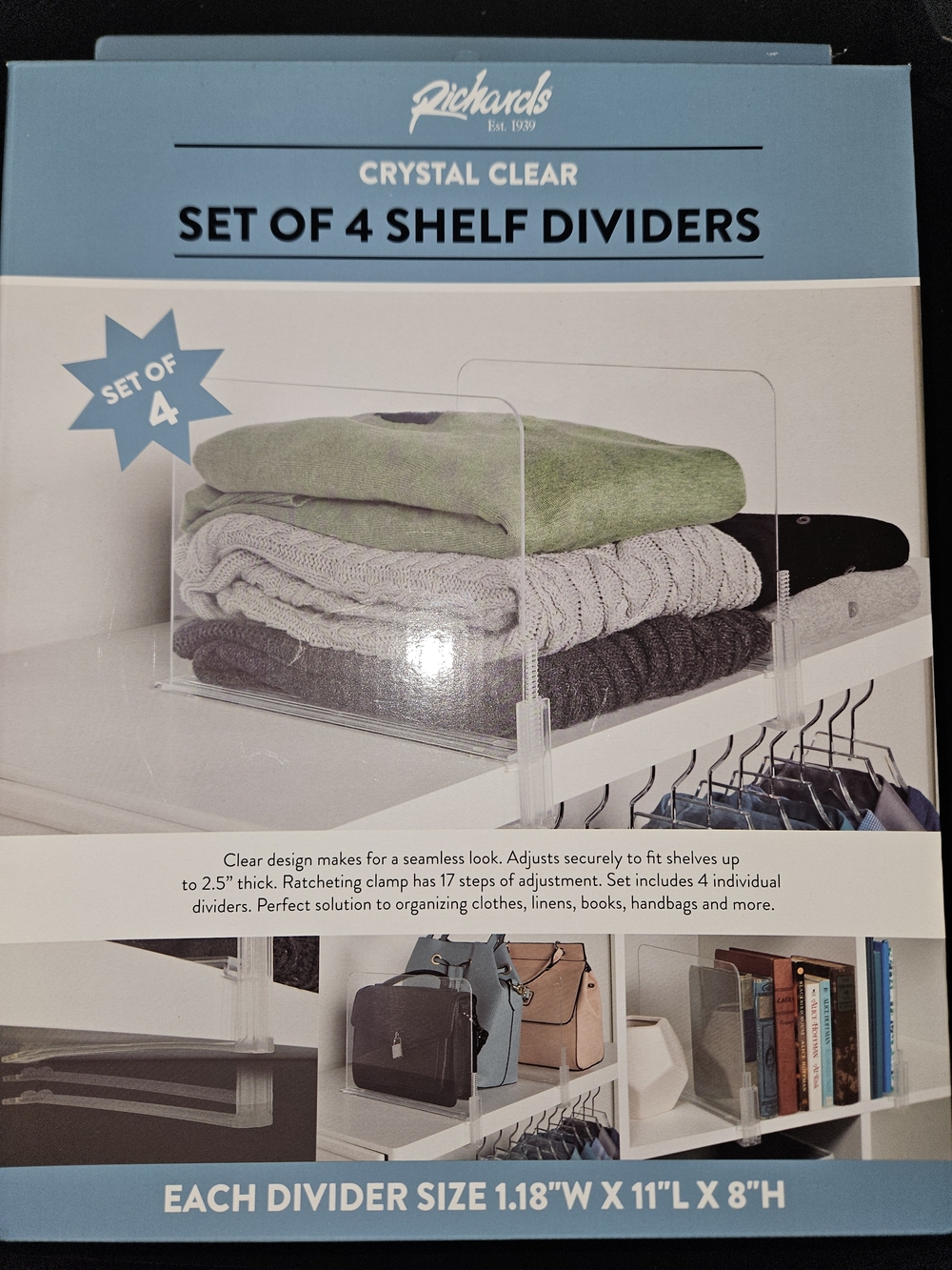 Richards Crystal Clear Shelf Dividers - Clear (Set of 4)